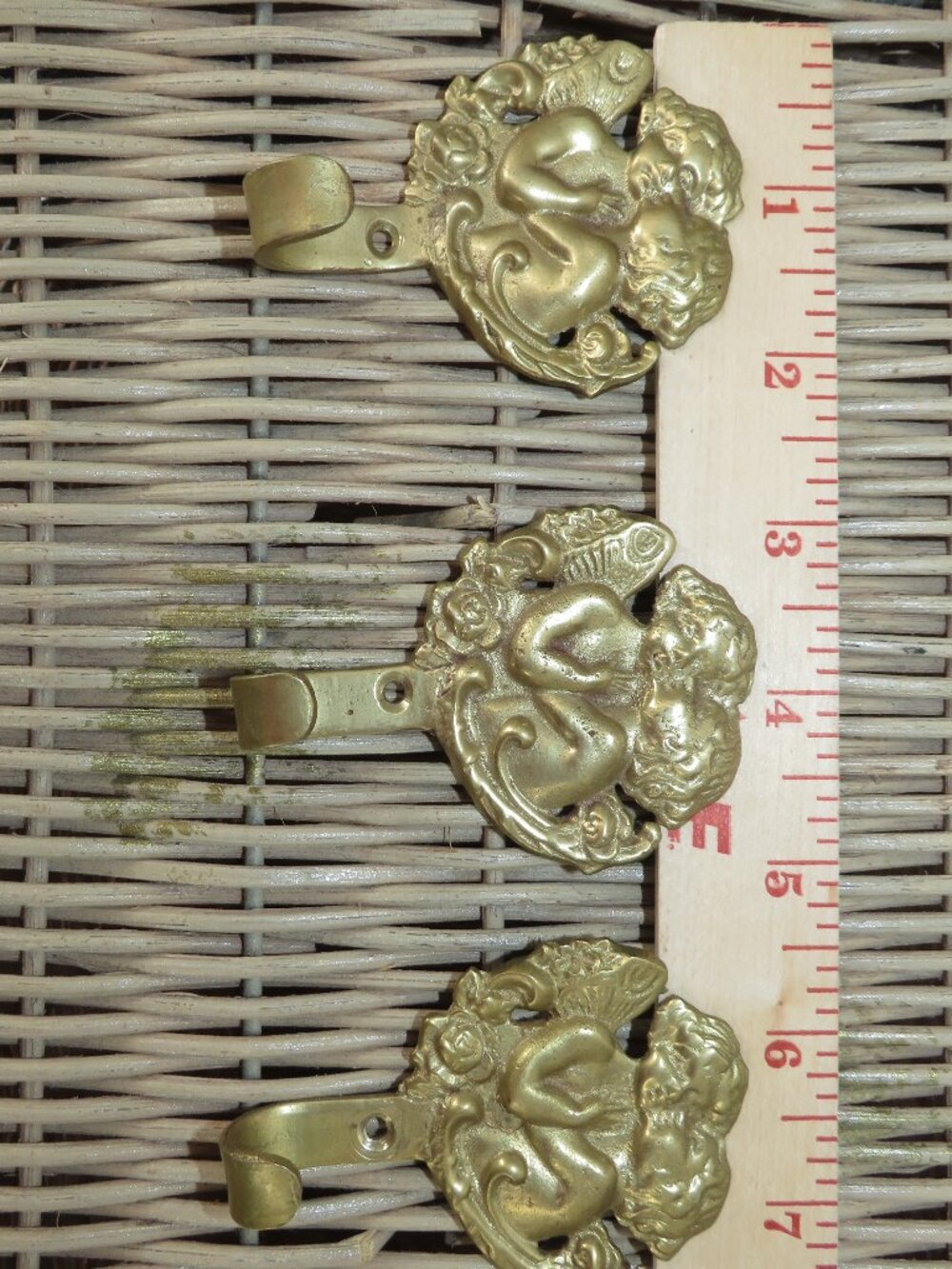 Vintage Brass Cherub Wall Hooks Set Gold 4 Inch Angel Hanger 3 Pack Decorative
